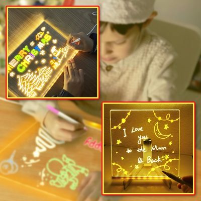 Tablă acrilică cu LED-uri cu 7 markere | LUMOBOARD
